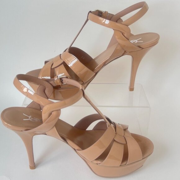 Yves Saint Laurent Tribute Beige Heels Leather Platform Sandals Women Sz 39 US9 - Picture 3 of 11